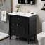 Meuble-lavabo autoportant de 30 pouces avec lavabo, tiroir rabattable et support de rangement noir-1874626518