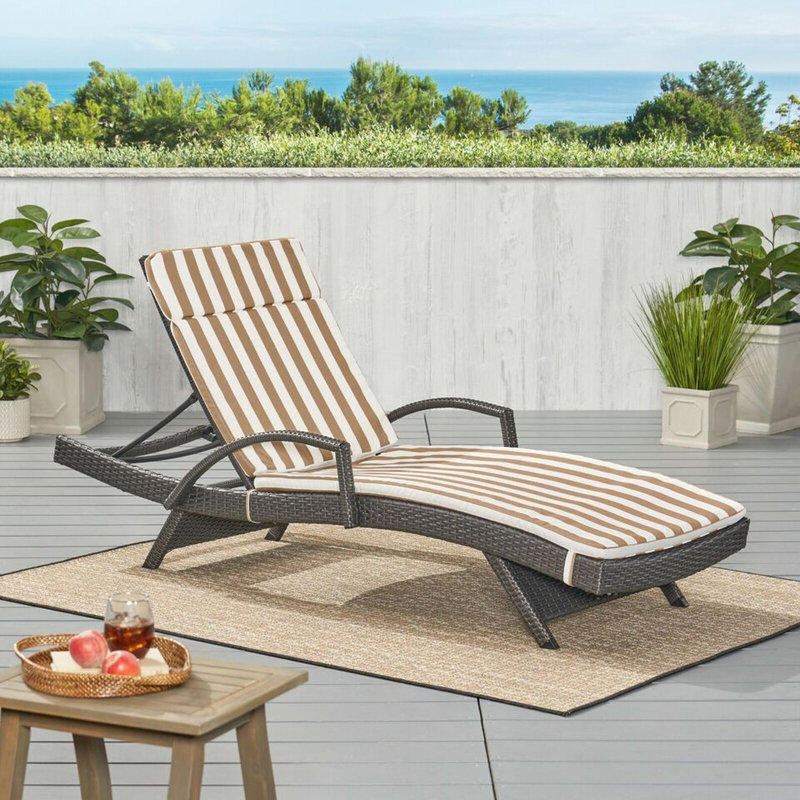 Outdoor Lounge Chair Cushion Only, Brown/White Striped