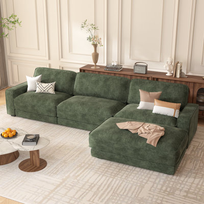 119.4" Chenille 3-Seat L-Shaped Modular Sofa, Removable & Washable Cover, 72H Compression Recovery,Soft & Skin-Friendly Upholstery - For Living Room, Office, Hotel Lobby, Apartment, And Villa