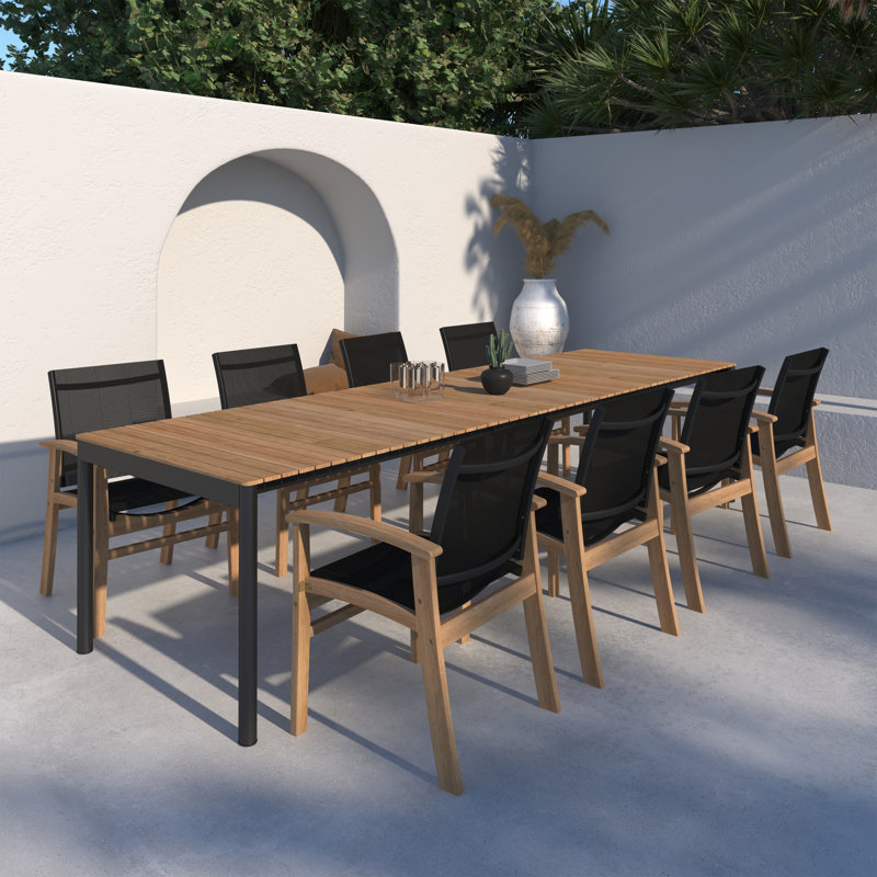Carliegh 9 Piece Ibiza Rectangular Extedable Dining Set | 100% FSC Certified Teak Wood | Ideal Furniture Set For Outdoors