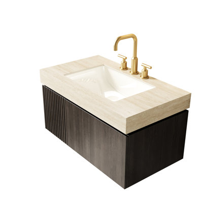 Armoire de salle de bain en contreplaqué 36 po, porte avec mécanisme de fermeture en douceur et glissières sous le comptoir, couvercle de lavabo sans lavabo, cadre épais multicouche de 16 mm d'épaisseur