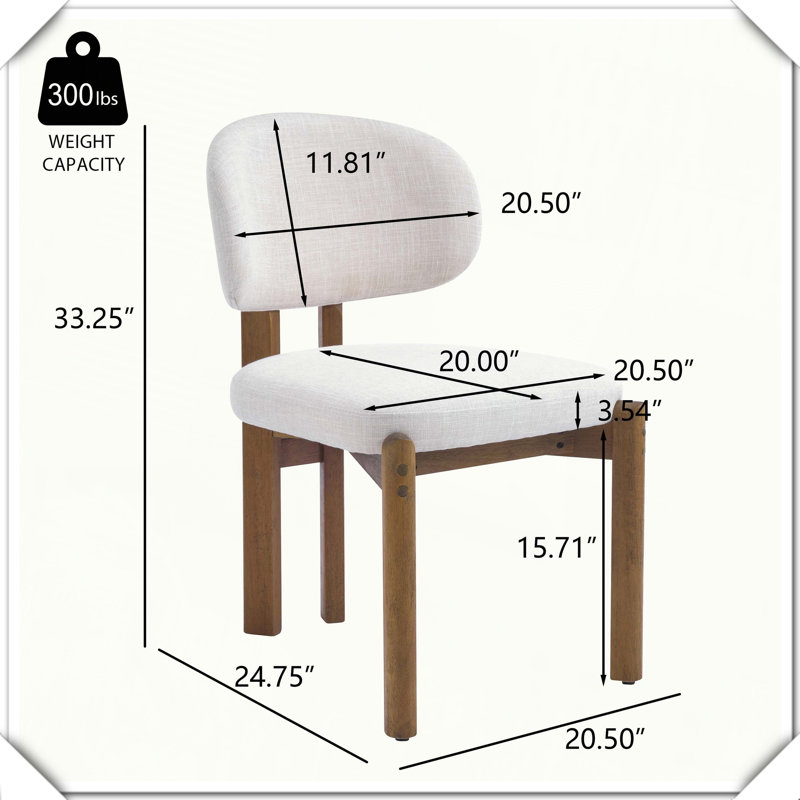 Chaise de salle à manger rembourrée 2 pièces Mid-Century, Noyer