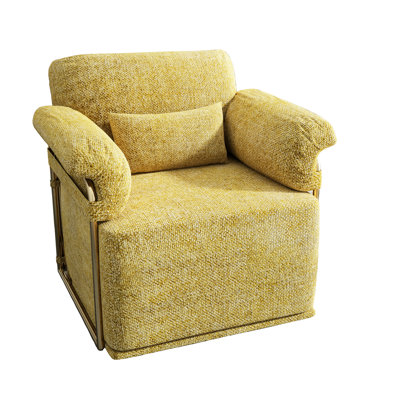 Fauteuil de lecture rembourré 360 degrés carré en tissu moelleux et rembourré avec pieds en métal doré, fauteuil confortable pour le salon, la chambre à coucher, le bureau, l'espace pour les pieds jaunes