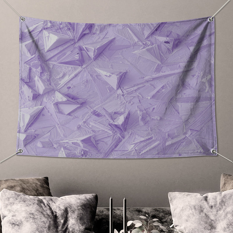 Tapisserie murale mauve à motif géométrique - triangles, H 104 po x 88 avec 4 œillets