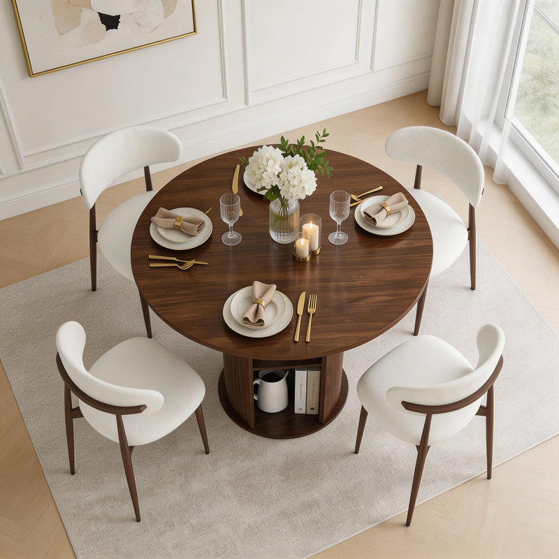 Table de salle à manger ronde 47,24 "(2 à 4 personnes) avec deux chaises, Walnut
