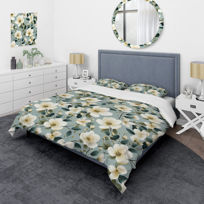Ensemble de housse de couette floral Watercolor Whimsy White Serenaded Gardens