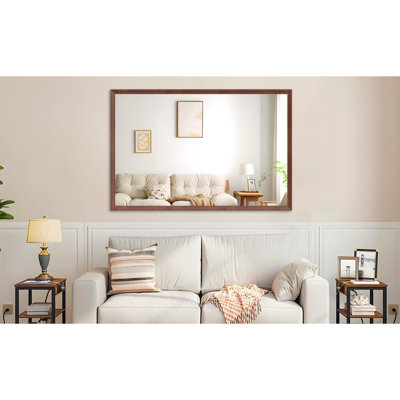 60"X40" Oversized Rectangle Mirror With Walnut Aluminum Frame, For Bathroom, Living Room, Bedroom, Vertical Or Horizontal Installation, Practical And Functional Large Bathroom Wall All - Round Clear