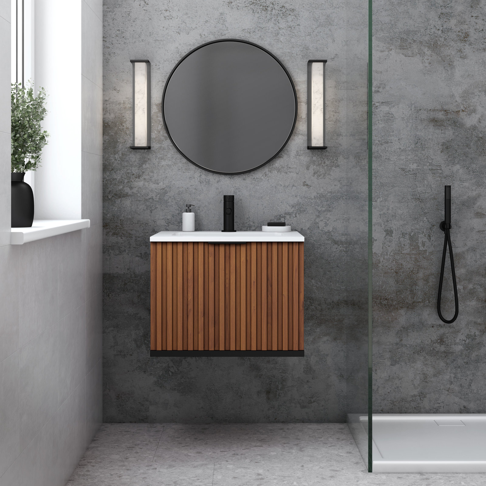 Terra 24'' Single Bathroom Vanity, White Quartz/Single Faucet Mount, Matte Black