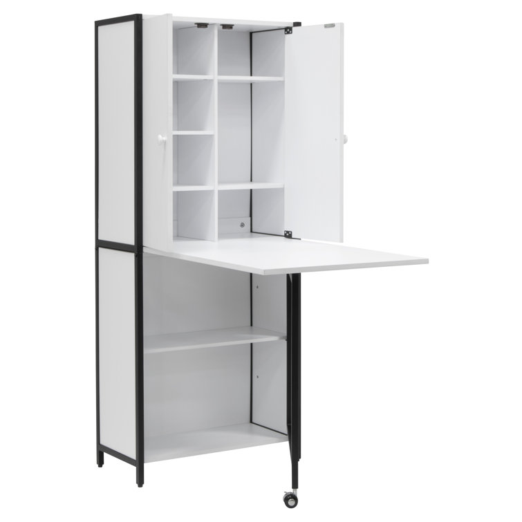 Buy Sewing Online Armoire Storage Cabinet with Folding Table, White with  Charcoal Black Metal Frame - Sewing Cabinet with Storage Shelves, Drop Leaf  Work Surface & Doors