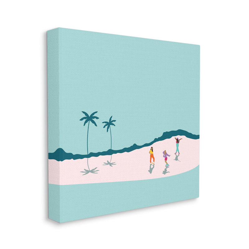 " Roller Derby Girls Minimal Tropical Coast Landscape ", Wrapped Canvas, 30" H x 30" W x 1.5" W