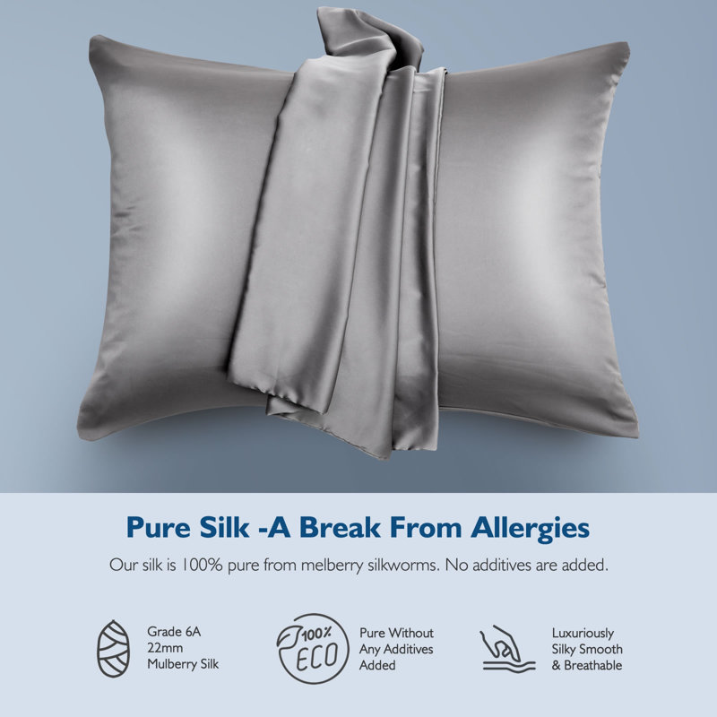 Silk Luxe Pillowcases (set of two), Twin Pillowcase, Gray