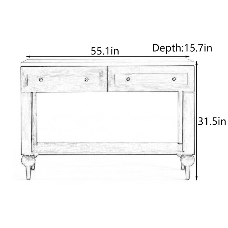 Console American Vintage, Brun, H 31,5 po x l 55,1 po x P 15,7 po