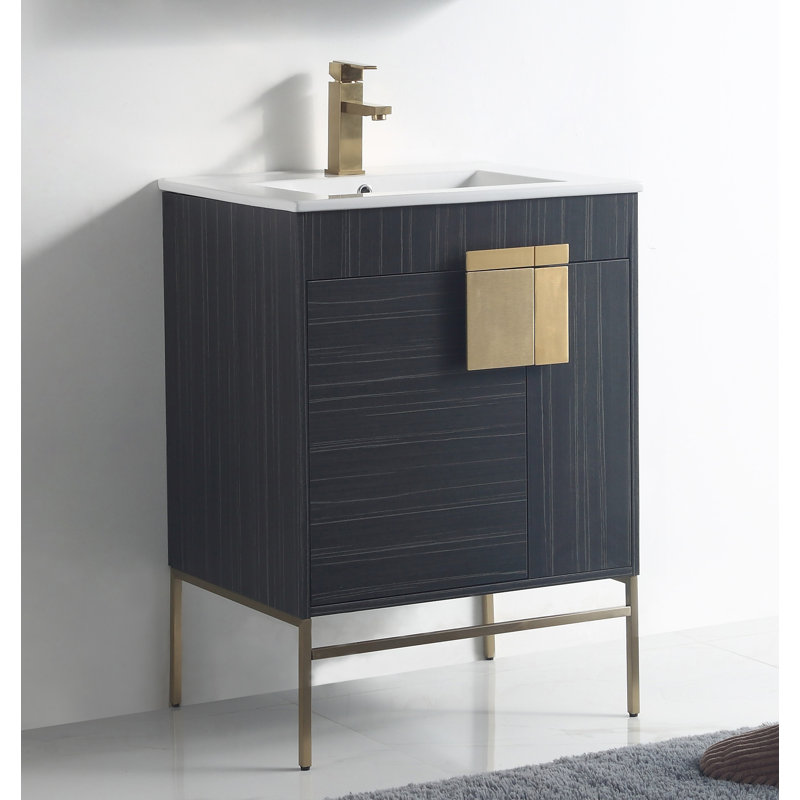 Verlene 24'' Single Bathroom Vanity with Ceramic Top, Dawn Gray