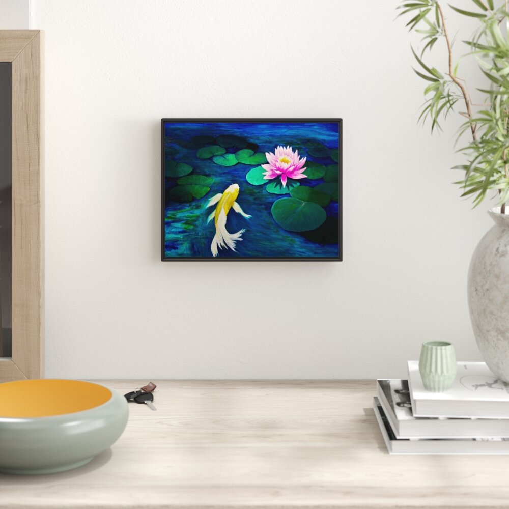 Gerahmtes Wandbild Koi mit Seerose Kunst