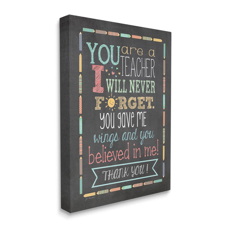 «Teacher I'm Never Forget Expression» par Jo Moulton - impression, H 20 po x l 16 po x P 1,5 po, Toile tendue