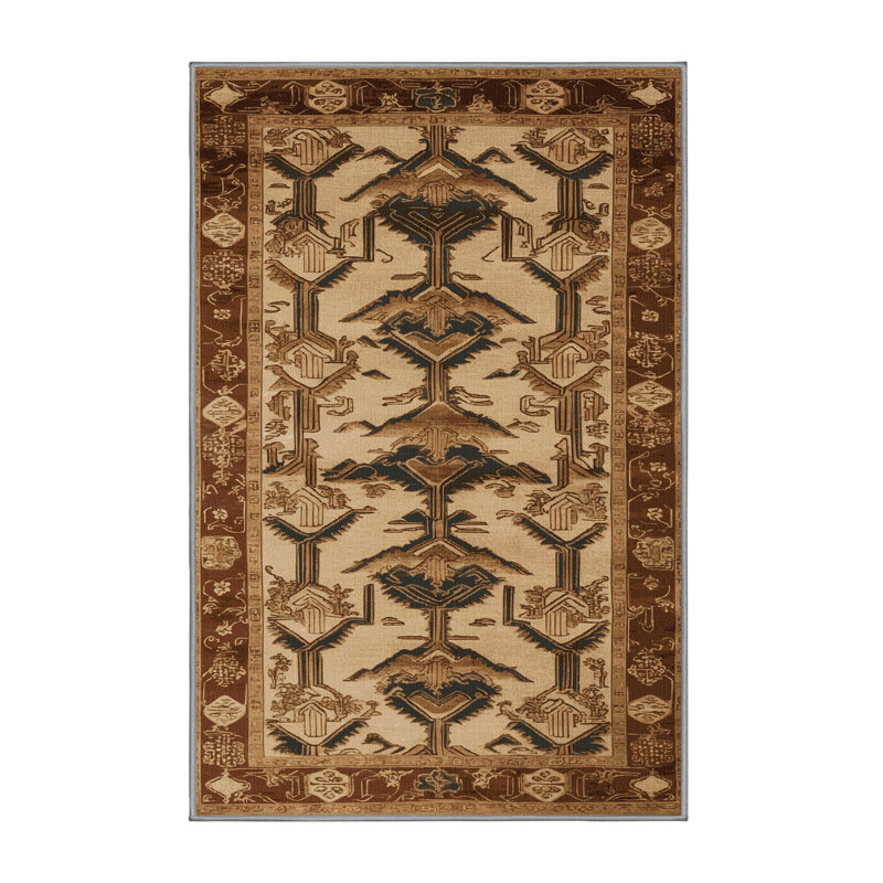 Machine Washable Art Deco Brown Area Rug, Rectangle 2' x 3'