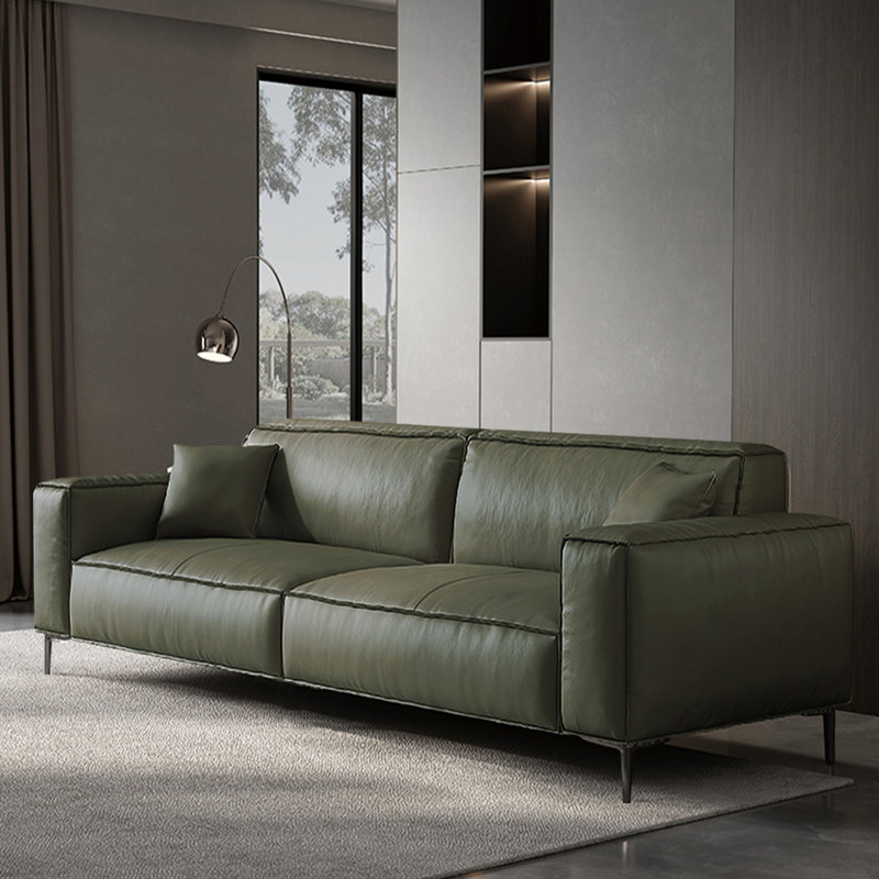 Canapé standard en cuir véritable vert, H 29,92 po x l 78,74 po x P 37,4 po, Vert