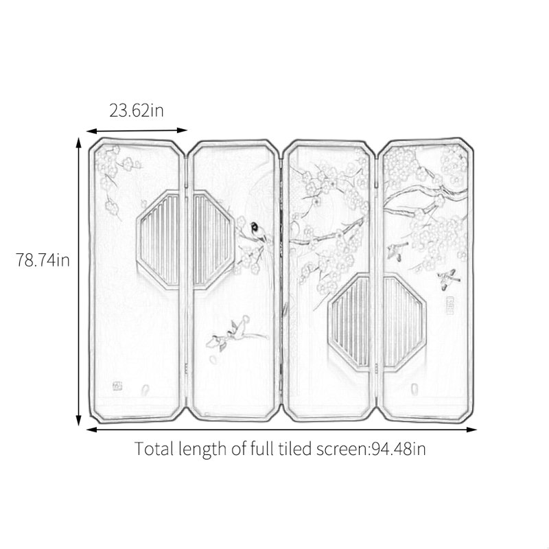 Creative Bird-Flower Screen, 78.74" H x 94.48" W x 1.18" D