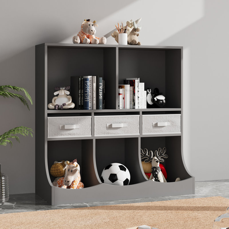 Gray three-layer five-compartment three-drawer toy storage cabinet
