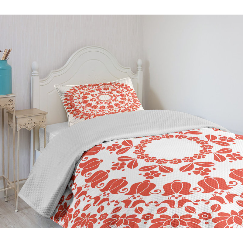 Twin White and Vermilion Mandala Polyester Bedspread Set