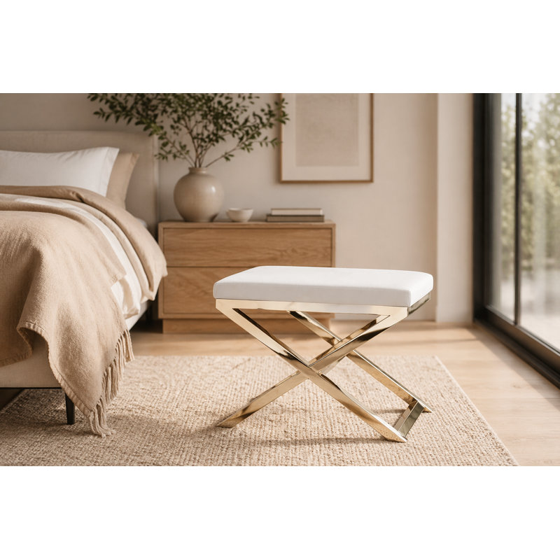 Axel Stainless Steel Accent Stool, Gold, White Faux Leather