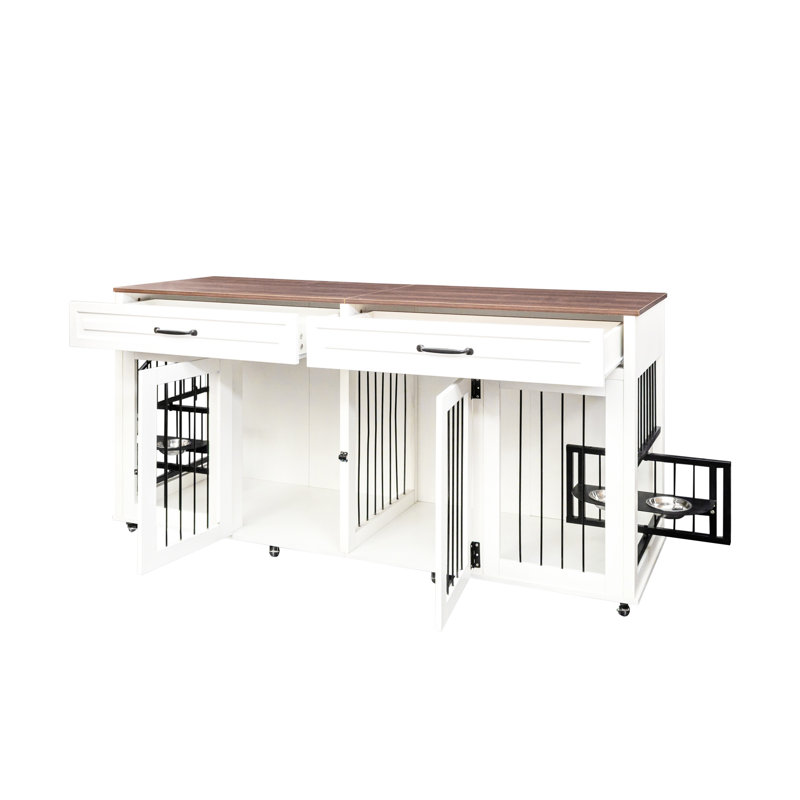 Abri pour chien à double porte - style meuble en noyer blanc pour grands chiens de taille moyenne à moyenne et avec clôture sécurisée