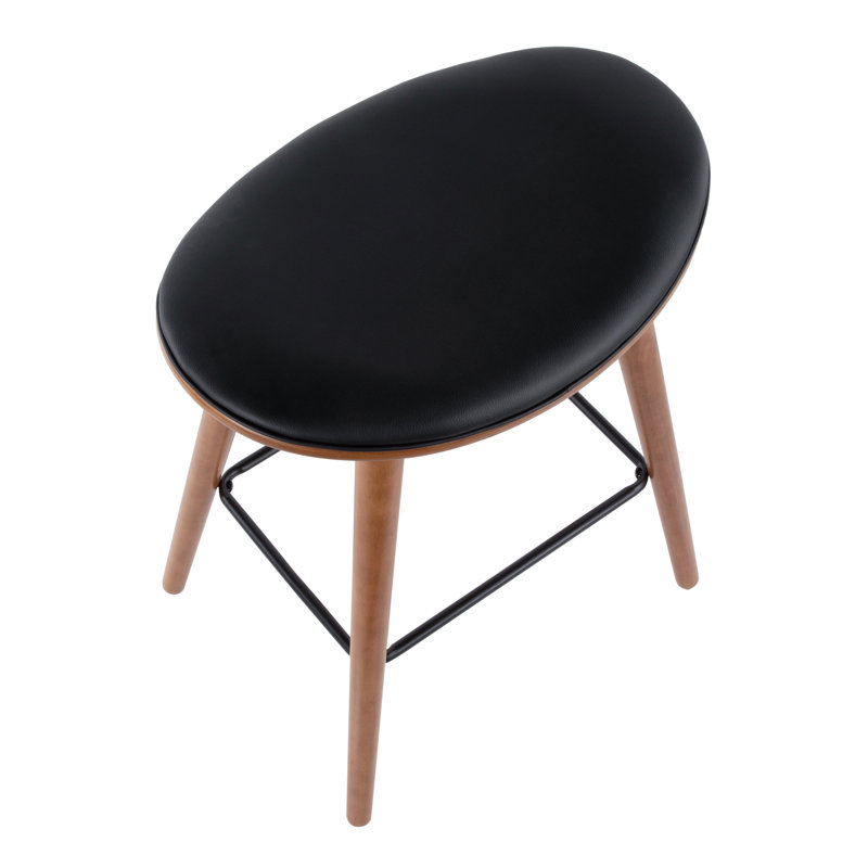 Tabouret de comptoir 25 po Cabott, Similicuir noir, Walnut Wood/Black Metal