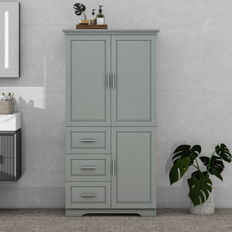 Tall And Wide Storage Cabinet With Drawers, Gray