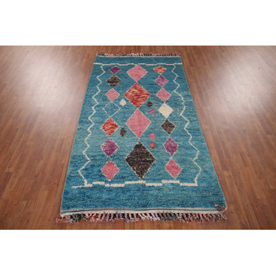 Turquoise Blue Moroccan Oriental Area Rug 5x9