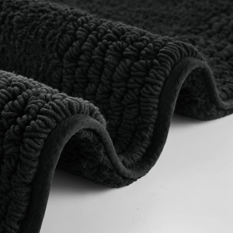 1 Pcs 24x72" Reversible 100% Cotton 3000 Gsm Black Bath Rug - Superior Table Top , Medium Pile 0.5", Long Lasting Feel, Machine Washable, Non Slip Recommended