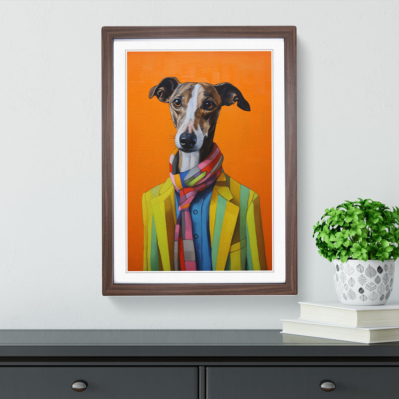 Whippet Contemporary - Framed Print, Walnut , 34cm H x 25cm W x 2cm D