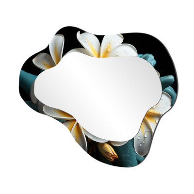 Bernstein Plumeria Charming Elegance II - Plumeria Cloud Decorative Mirror, Traditional Asymmetrical Wall Mirror, Printed Metal Art