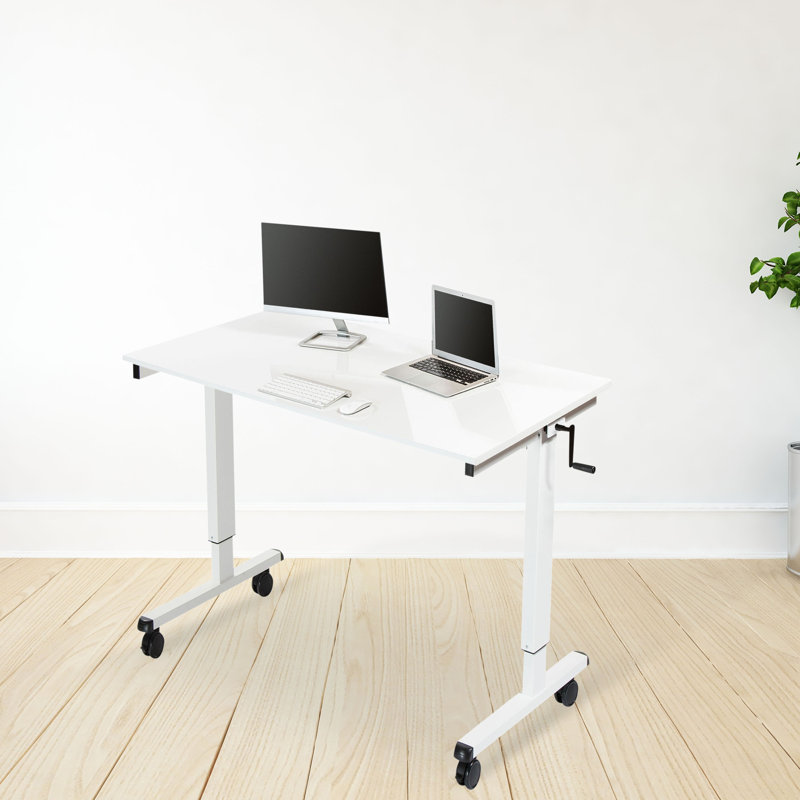 Bureau debout à hauteur ajustable Fontclair, H 32,5 po x l 47,25 po x P 29,5 po, Blanc brillant / Blanc