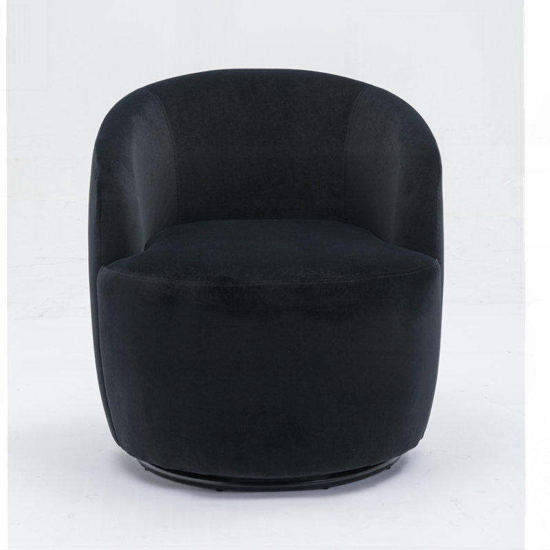 Swivel Accent Armchair Barrel Chair With Powder Coating Metal Ring, Black Velvet
