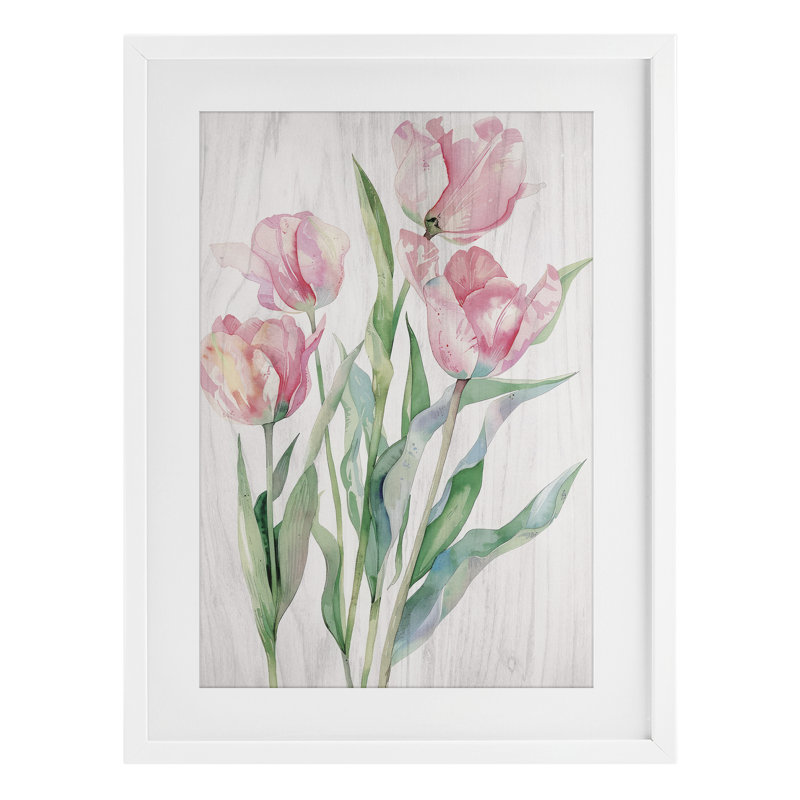 "Stupell Industries", Tulipes roses sous un verre, art mural encadré par Maya Blooms, H 20 po x l 14 po, Cadre blanc côtier