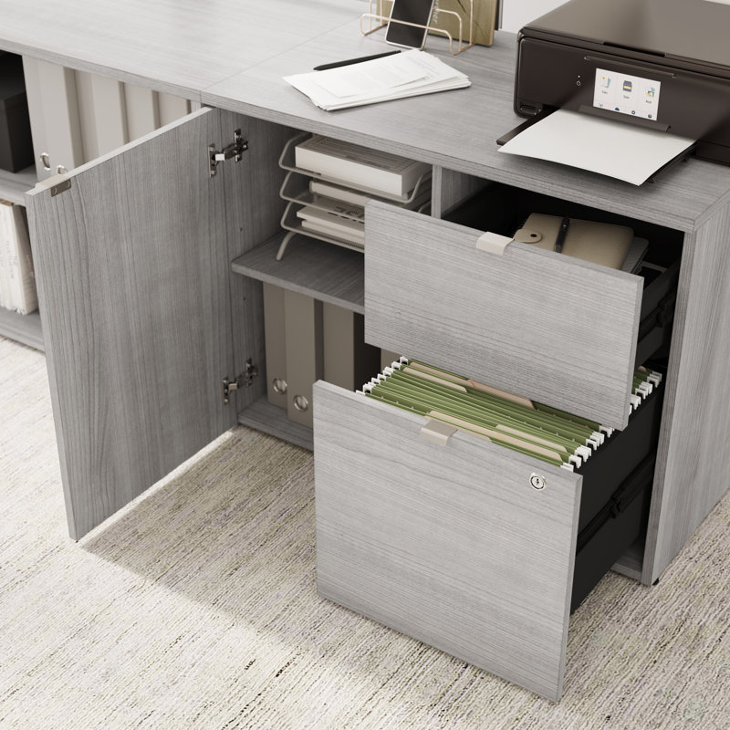 Bush Business Furniture Stratus 60W X 30D Electric Height Adjustable Standing Desk With Storage, Platinum Gray