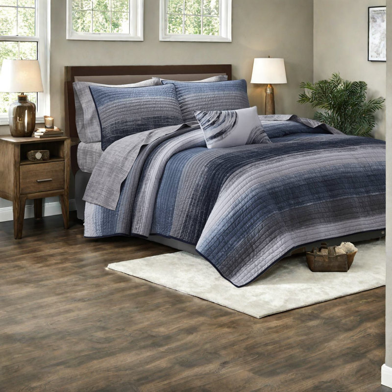 Ensembles de literie pour grand lit confortables en microfibre douce et en coton de 8 pièces à rayures bleu marine pour la chambre à coucher