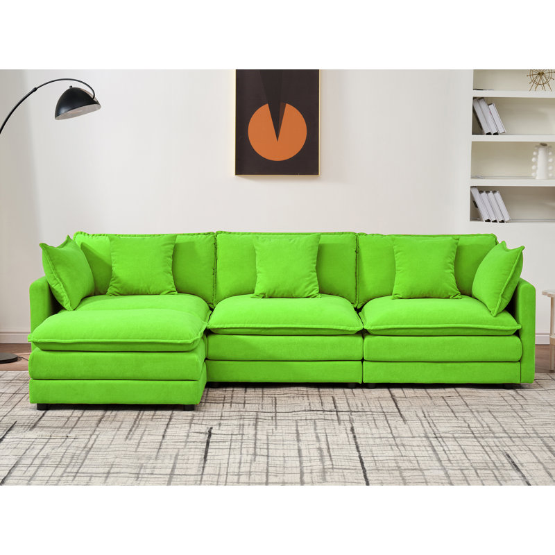 110'' Chenille Cloud Sofa With Ottoman, Green