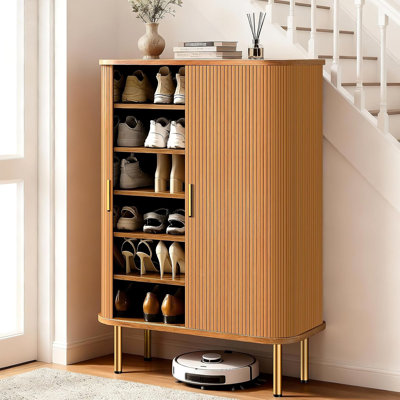 Freestanding  6-Tier Shoe Cabinet With Sliding Door & Adjustable Shelf