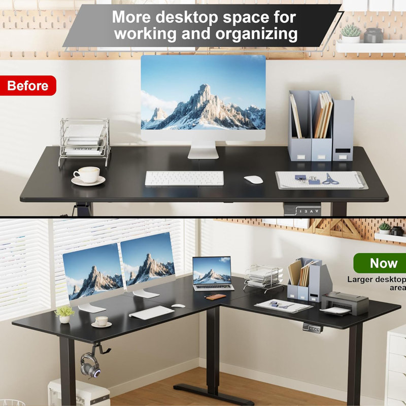 Nahriah 63'' L-Shaped Height Adjustable Standing Desk Electric Corner Table With Free Large Mouse Pad For Home Office Gaming