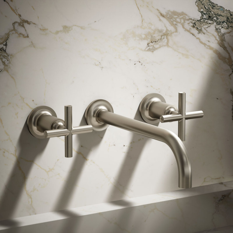 Purist® Wall Mounted Bathroom Faucet, Vibrant Brushed Nickel, Cross Handle
