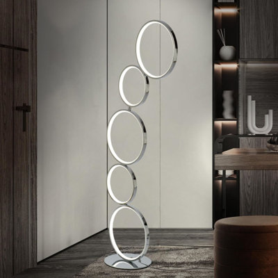LED Modern Dimmable Chrome Floor Lamp, 3 Way Bright Corner Stand lamp with 5-Ring 2-in-1 Table Lamp for Living Room & Office Reading Light
