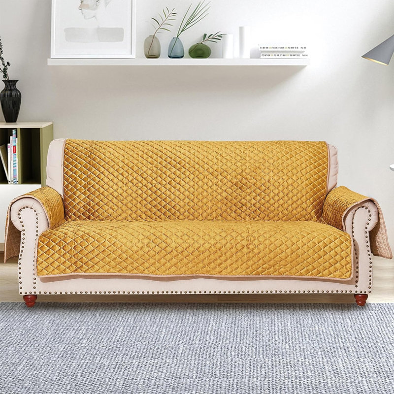 Housse antidérapante pour canapé (68/78 po), Polyester à 100 % jaune, H 75,5 po x l 124 po x P 68 po