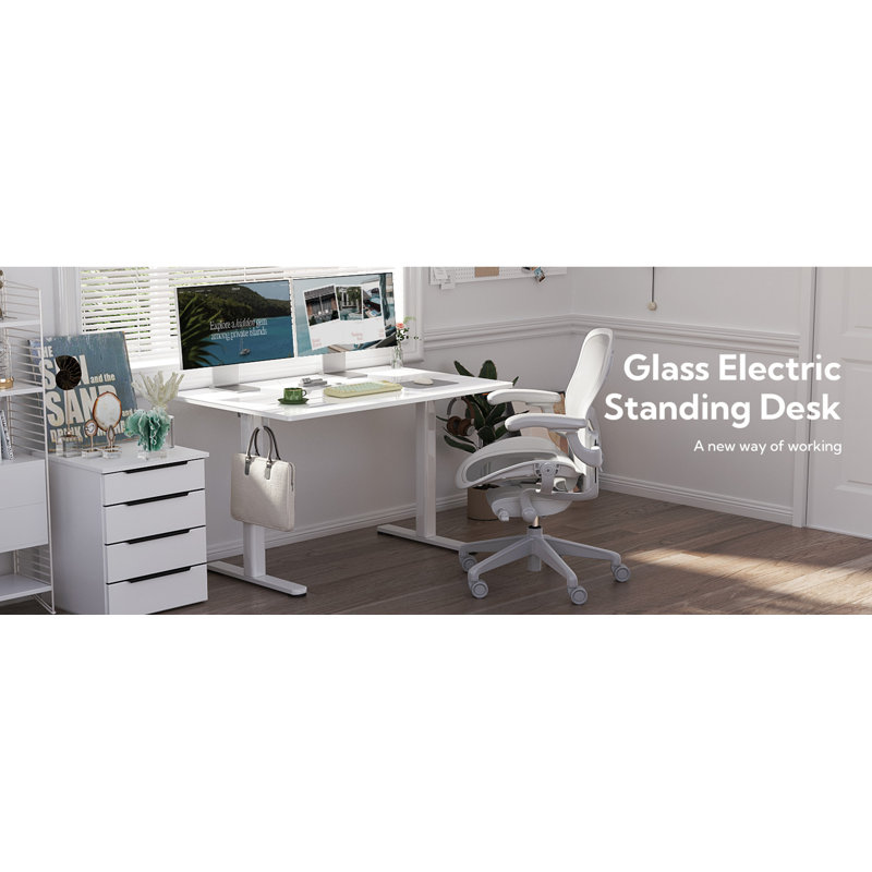 48 Inch Electric Glass Standing Desk, Adjustable Height ,Quick Install Home Office Computer Desk, Stand Up Desk
