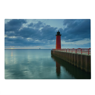 Ambesonne Wisconsin Cutting Board Large Size Dramatic Sky Lighthouse Multicolor