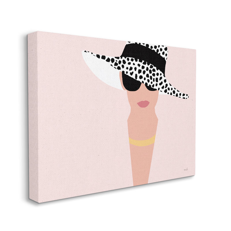 Femme avec un chapeau de soleil tacheté, portrait minimaliste moderne par Moira Hershey - impression, H 24 po x l 30 po