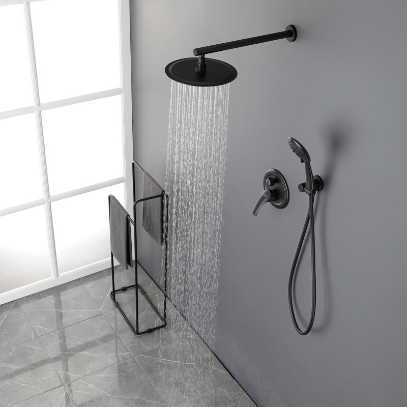 Système de douche complet à pression équilibrée avec valve brute, Noir mat