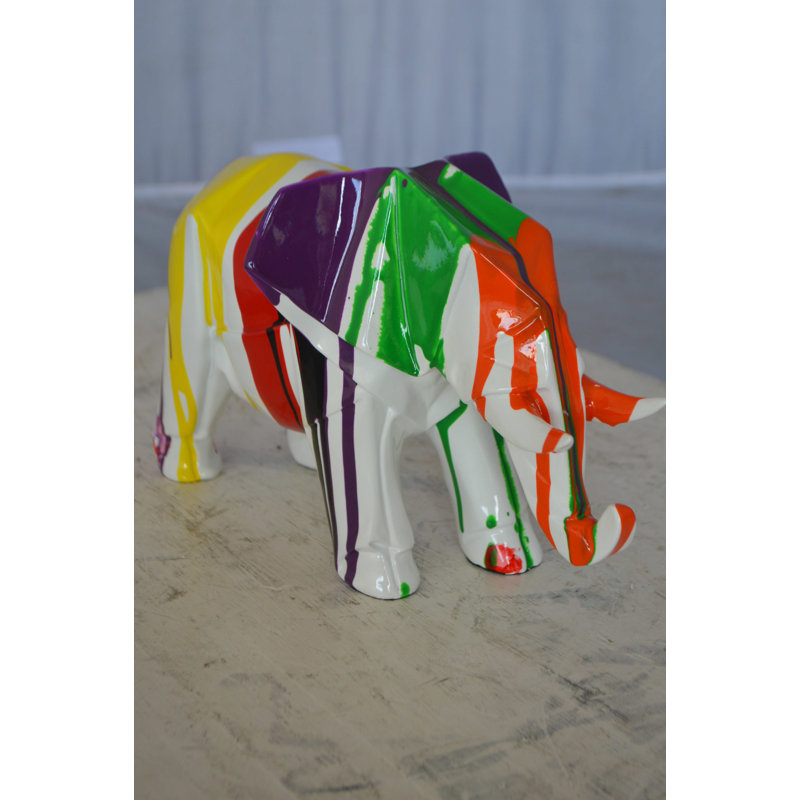 Statue Amlethus en résine d'éléphant multicolore - Taille: L 12 po x l 6 po x H 8 po.