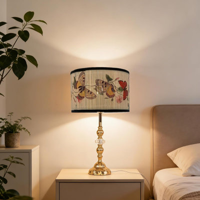Abat-jour tambour en bambou rétro avec motif décoratif, 11,8 po de diamètre x 7,9 po de hauteur, style classique, pour lampe de table, installation facile (papillon A)