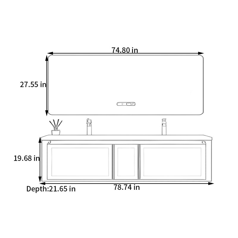 Morave, H 19,68 po x l 78,74 po x P 21,65 po